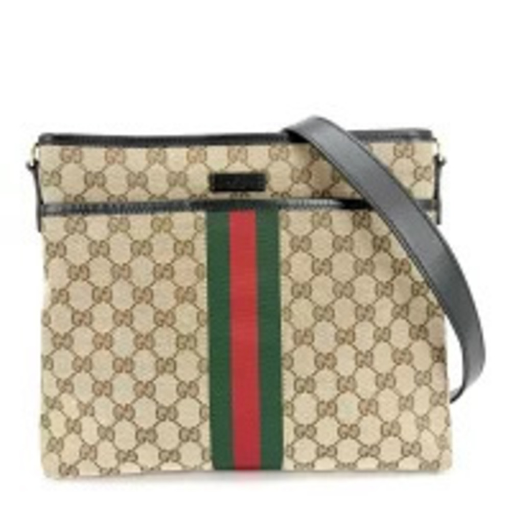 Gucci Shoulder Bag Sherry Crossbody GG Canvas Leather Beige Black